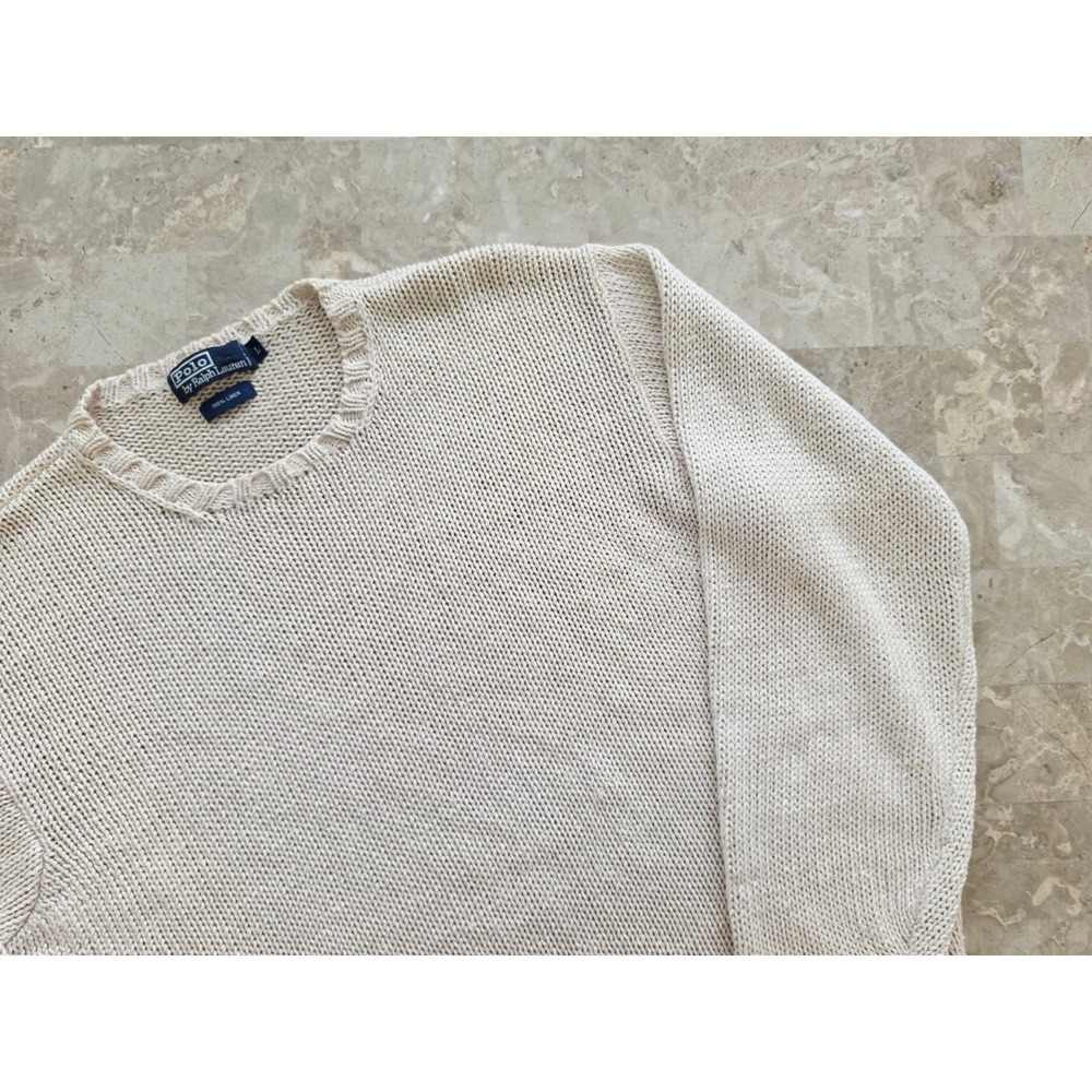 VTG Polo Ralph Lauren Sweater Minimalist Fisherman Linen Knit Crewneck Mens L